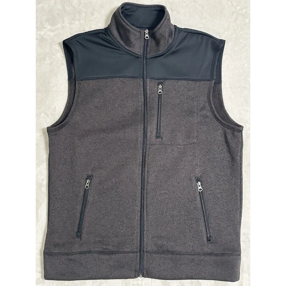 Sonoma Goods For Life Men L Brown Heathered Sweater Fleece Full Zip Vest Outdoor
